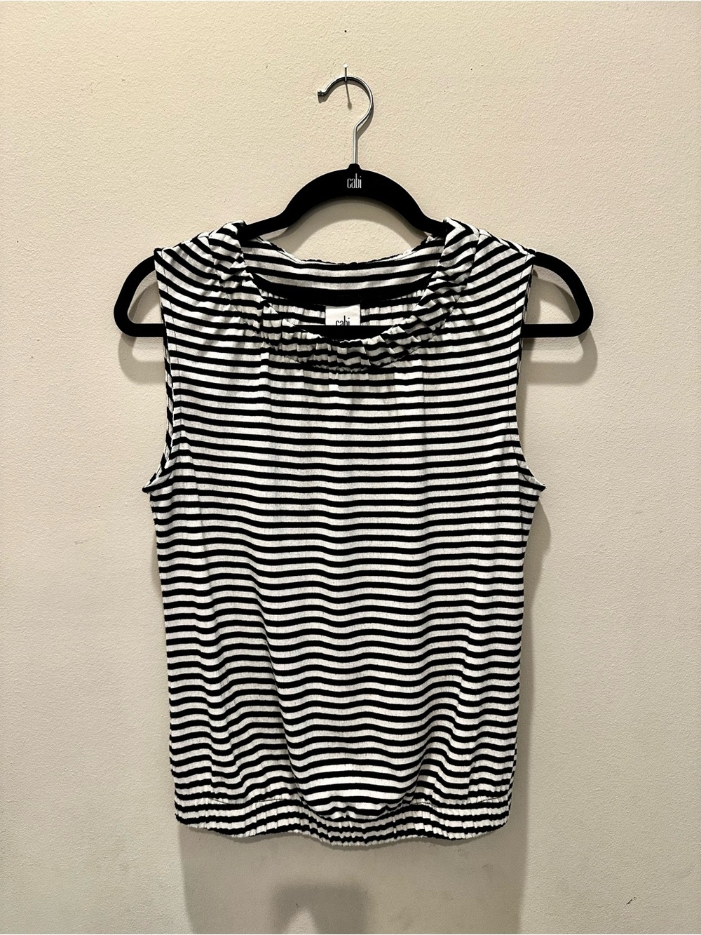 CAbi Black & White Striped Sleeveless Tank